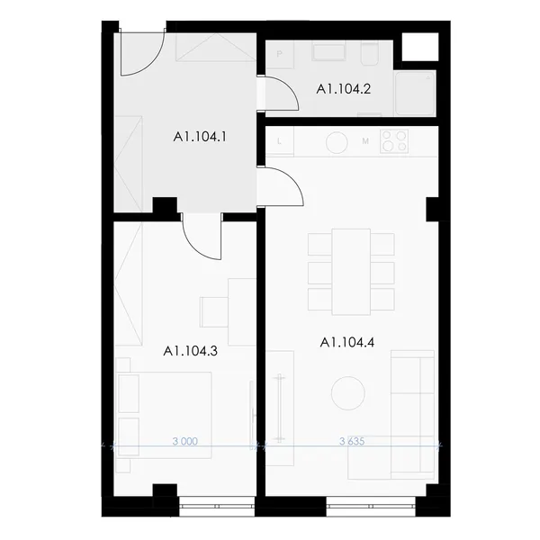 2-комнатная, 65.1 m² floor plan