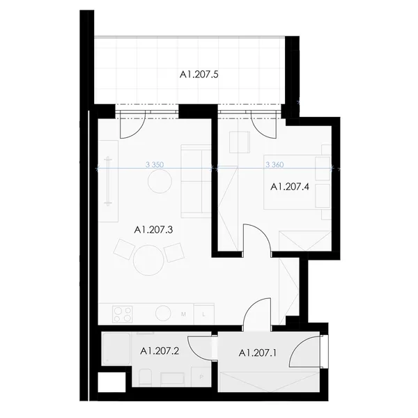 2-room, 52 m² floor plan