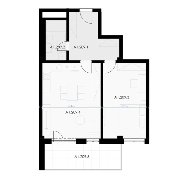 2+kk, 64.7 m² floor plan