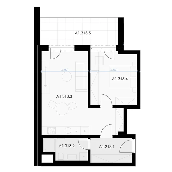 2-room, 52 m² floor plan