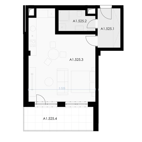 1-комнатная, 48.7 m² floor plan
