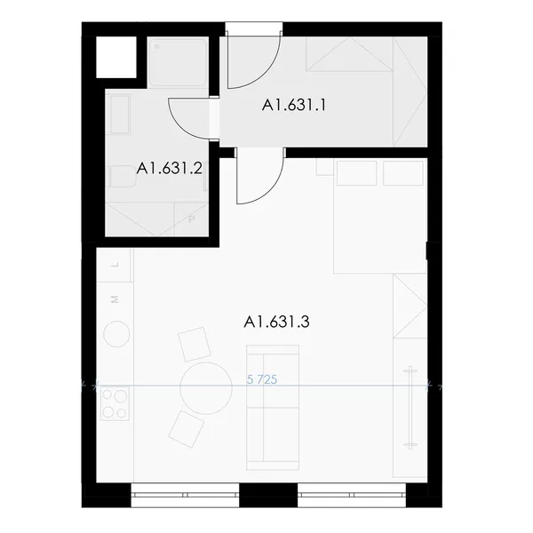 1+kk, 43.3 m² floor plan