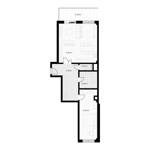 2-room, 86.6 m² floor plan